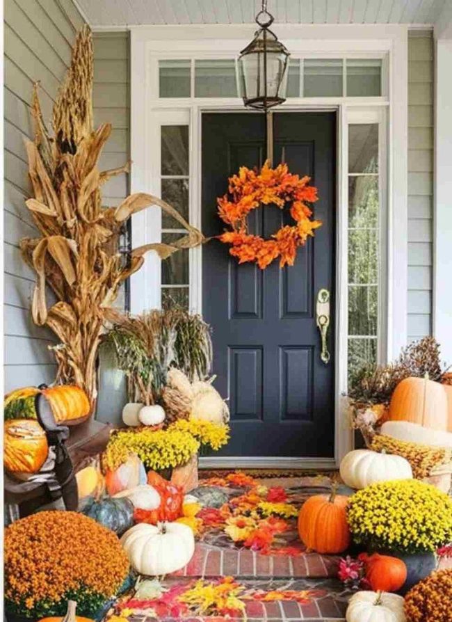 Pumpkins Leaves Wreaths Flowers Lights