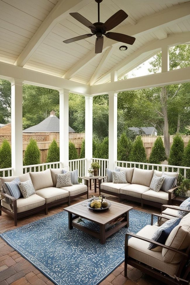 Covered Patio With Central Fireplace