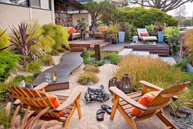 Wooden Deck Fire Pit Gathering