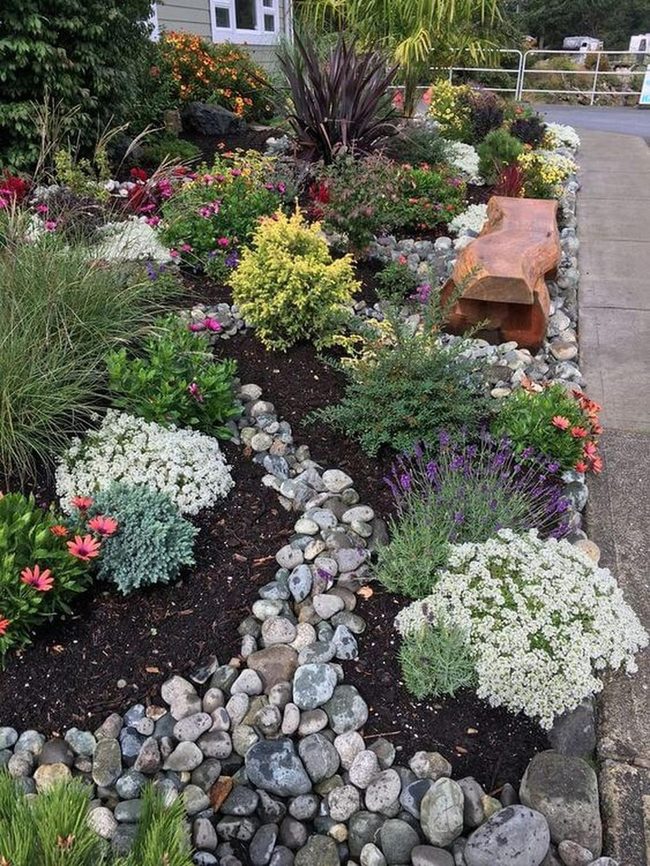 Stone-Bordered Garden With Seasonal Plants