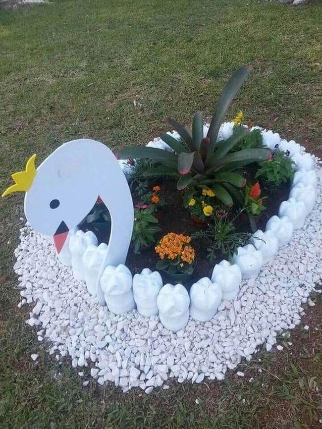 Recycled Swan Garden Centerpiece