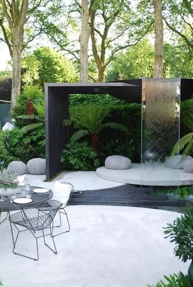 Dark Wood Garden With Living Water Features
