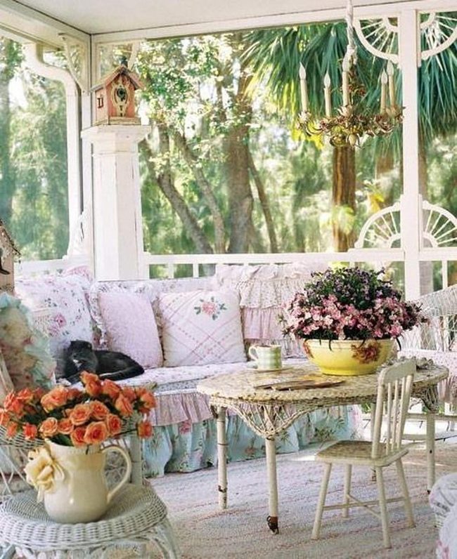 Golden Light Porch With Wicker Charm