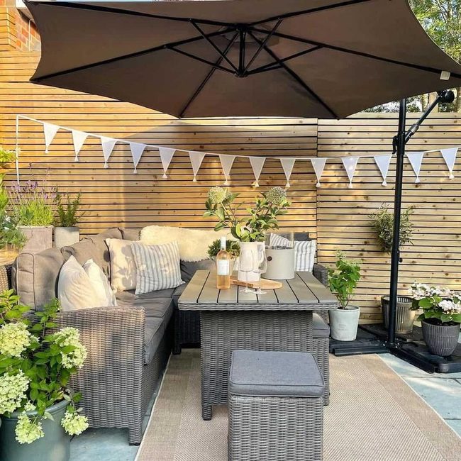 Brown Umbrellas Grey Rattan Patio