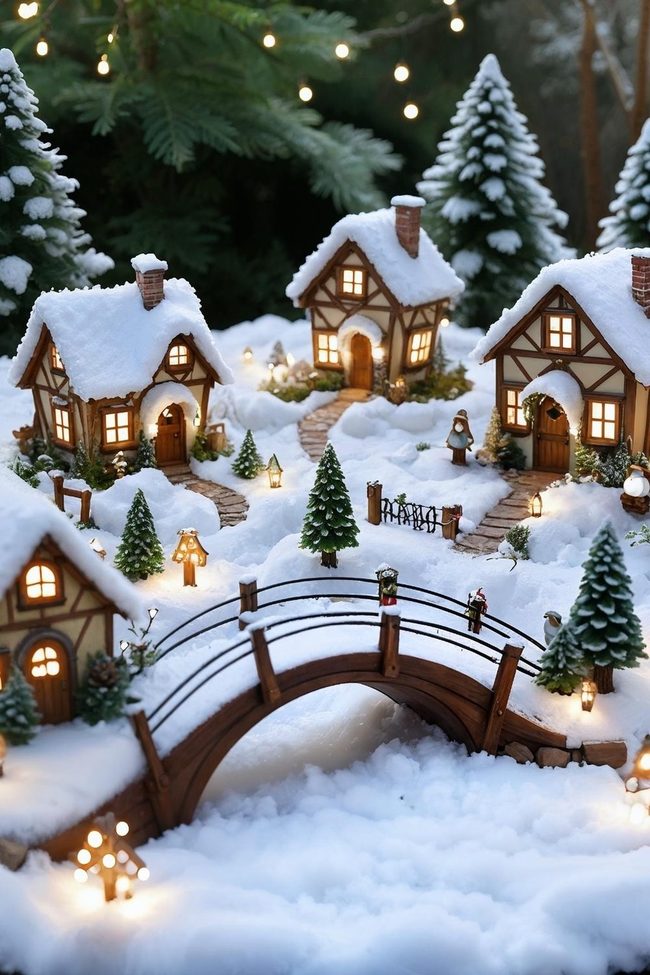 Snowy Miniature Fairy Village Display