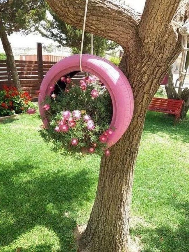 Neon Pink Tire Planter Magic