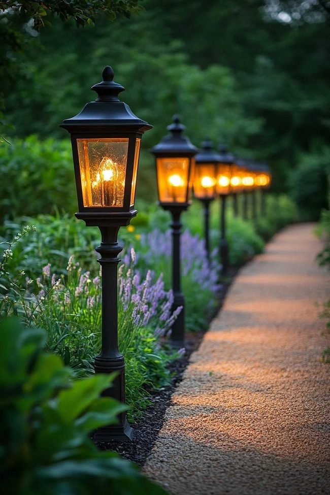 Glowing Lanterns Light Garden Pathways