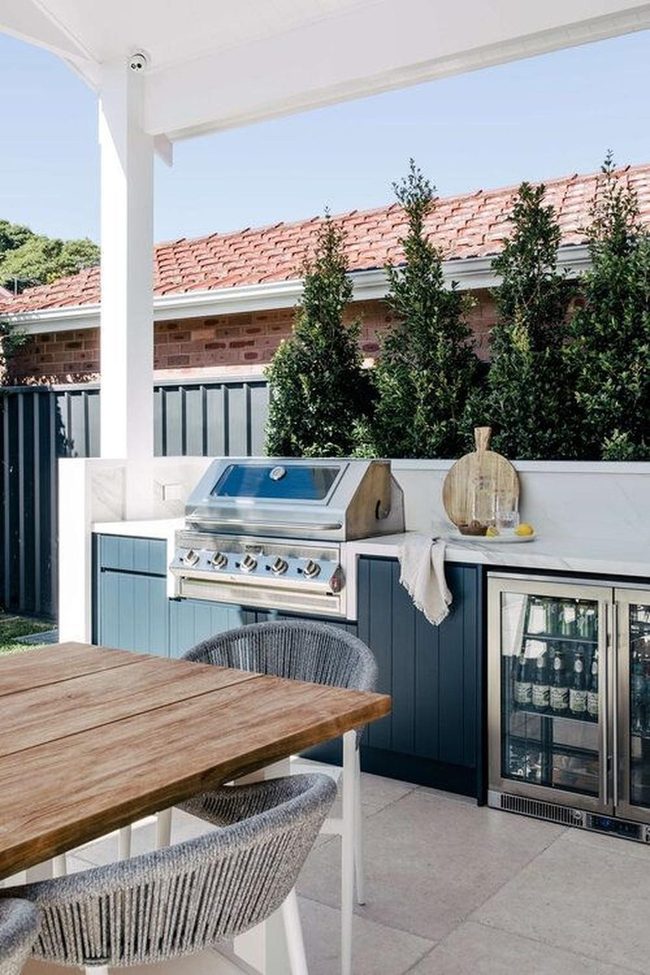 Bright Blue Kitchen Under Open Sky