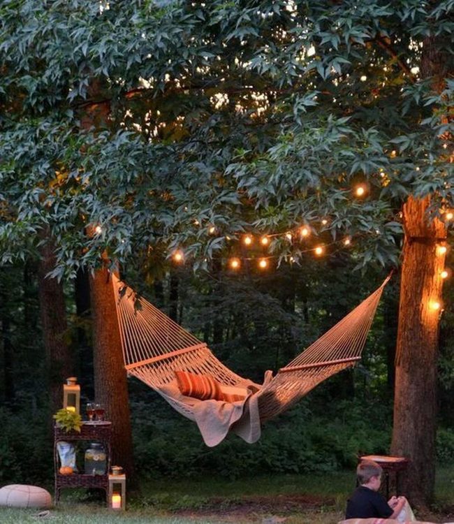 Cream Hammocks Among Leafy Trees