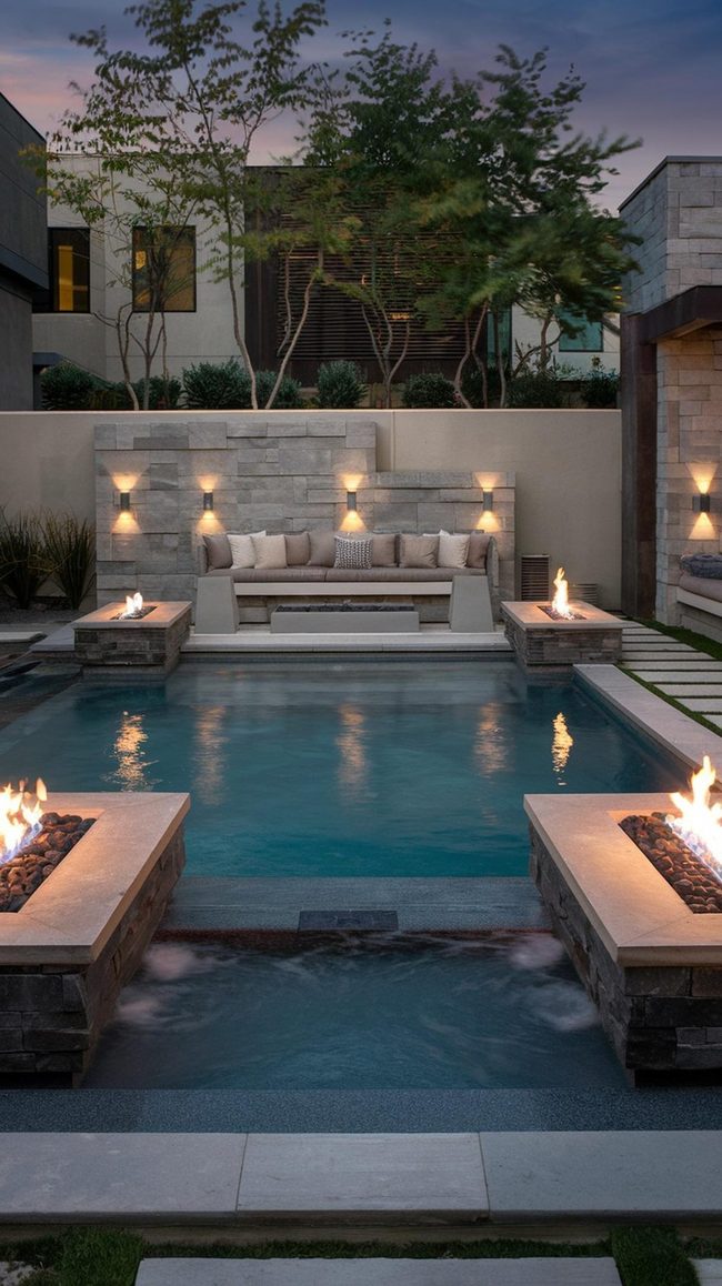 Poolside Fire Bowl Reflections