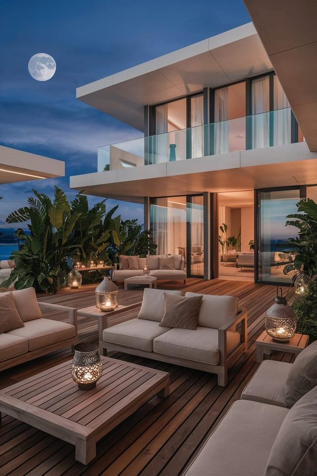 Geometric Deck With Tapered Furniture