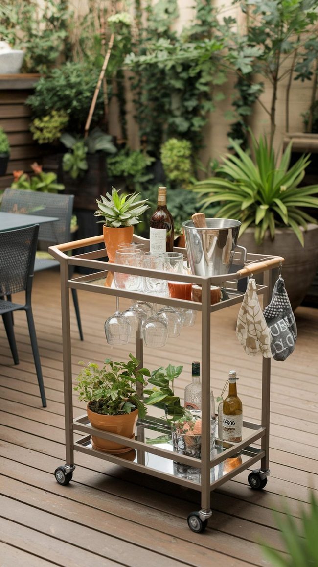 Mobile Bar Cart with Potted Plants