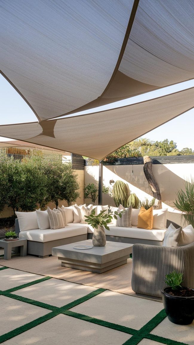Geometric Fabric Shadows Backyard