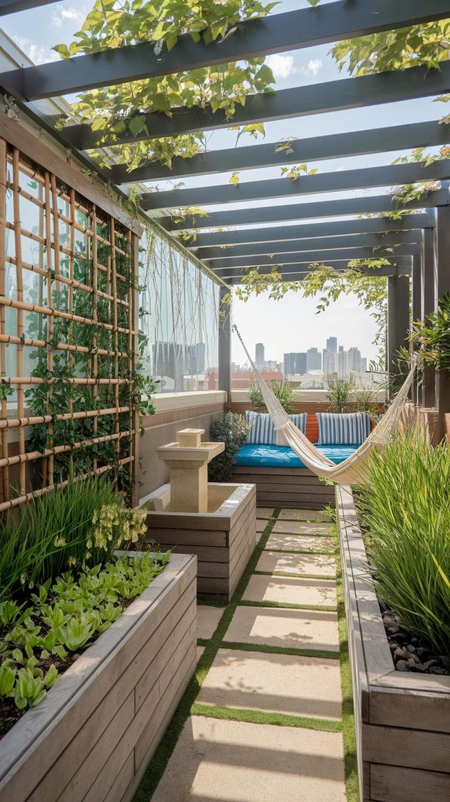Bamboo Screens Above Rooftop Gardens