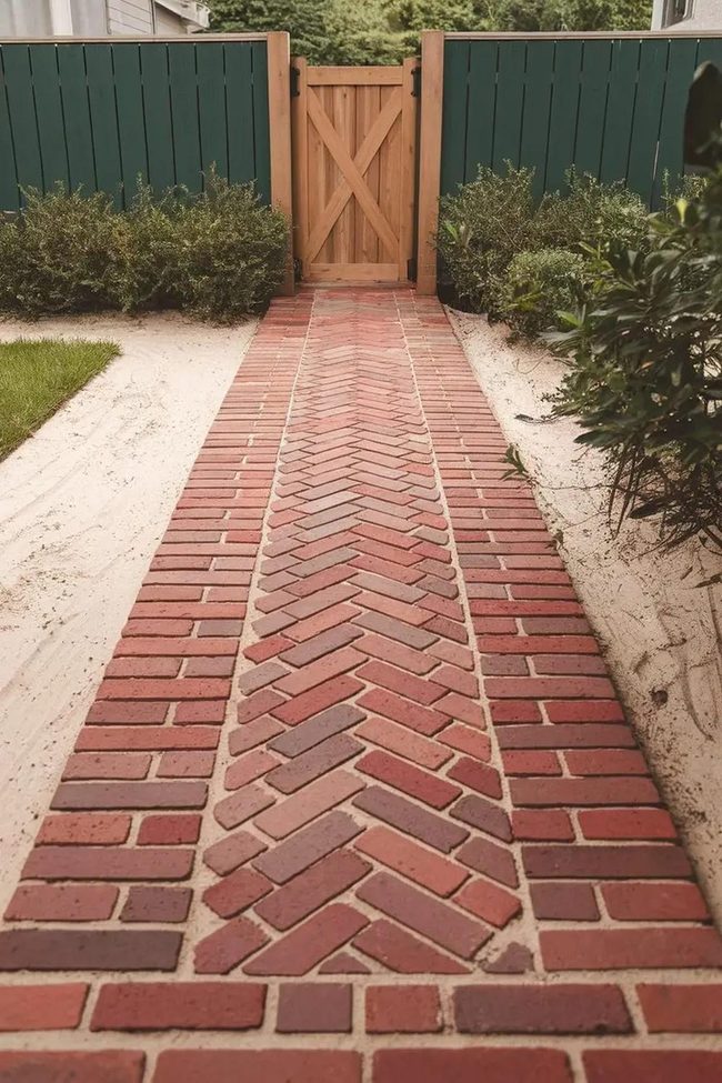 Red Brick Herringbone Path