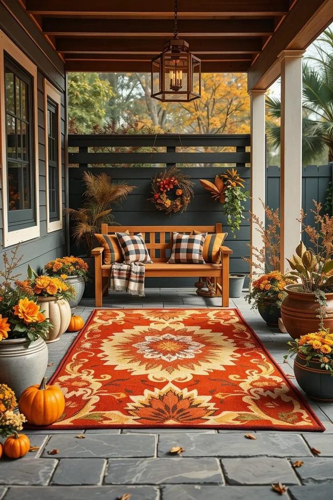 Burnt Sienna Geometric Patio Rugs