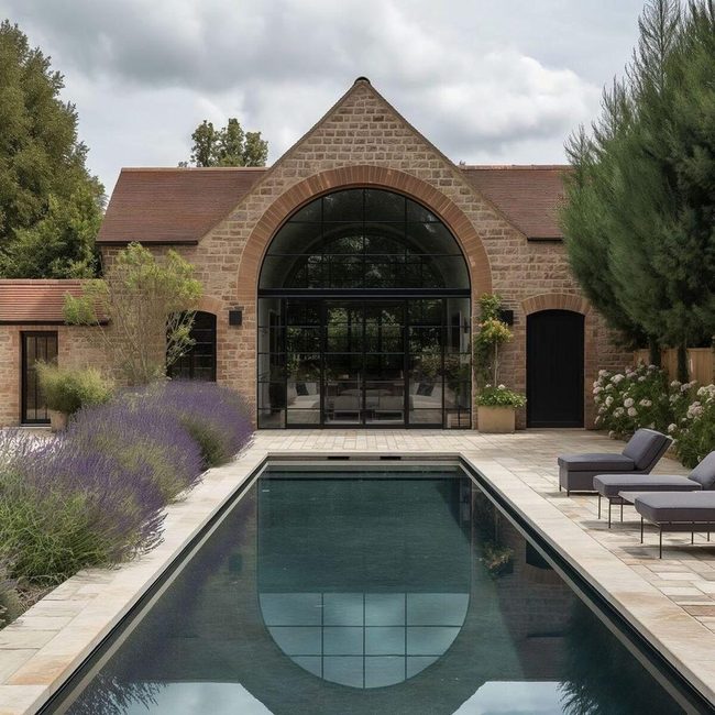 Purple Flowers Frame Your Poolside