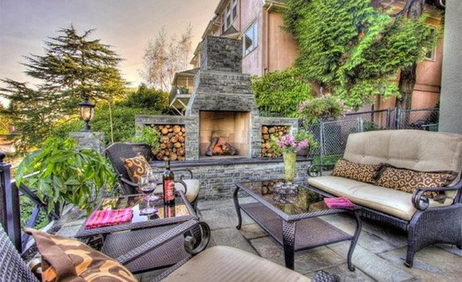 Stone Fireplace Outdoor Gathering Space