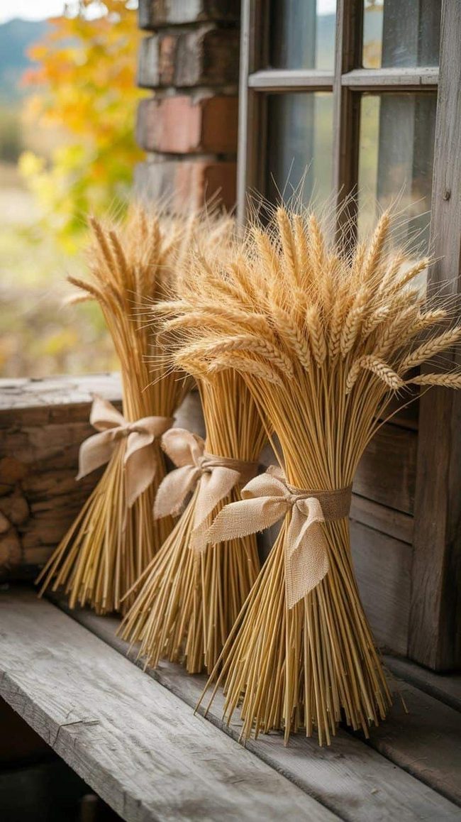 Golden Wheat Bundles with Burlap