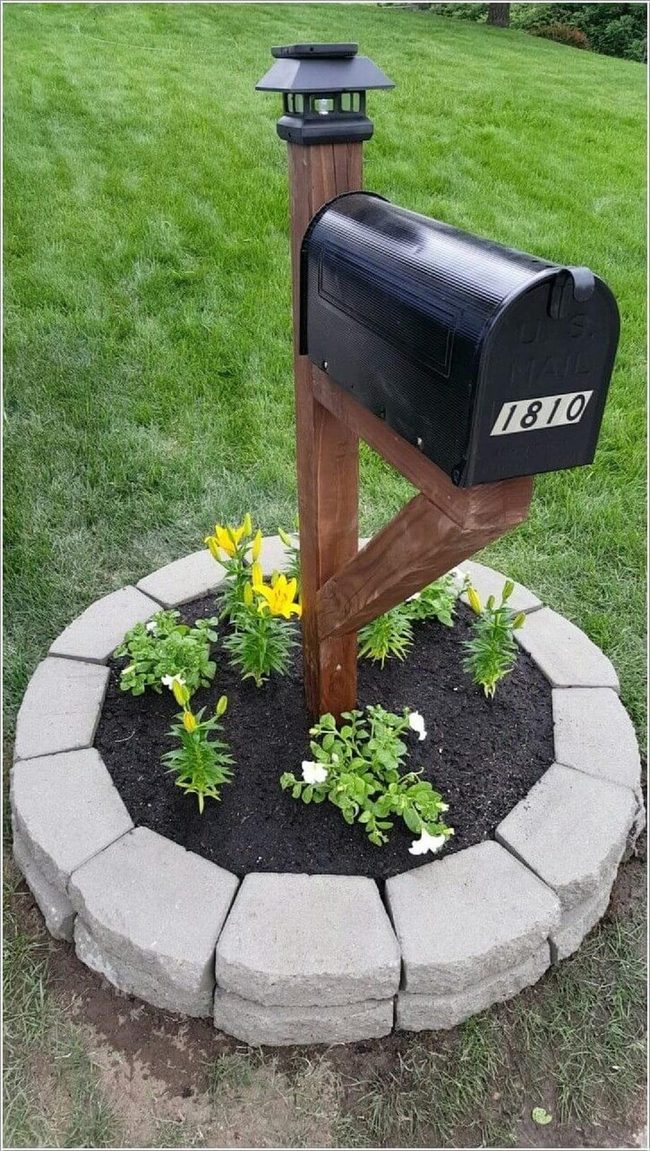 Black Mailbox With Stone Planter
