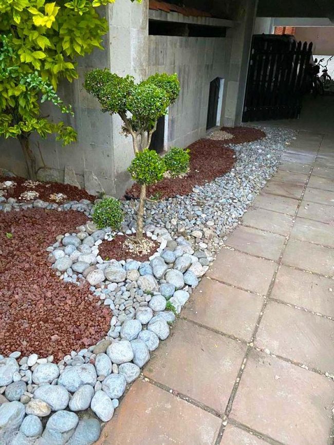 Sculptural Topiaries On Russet Mulch