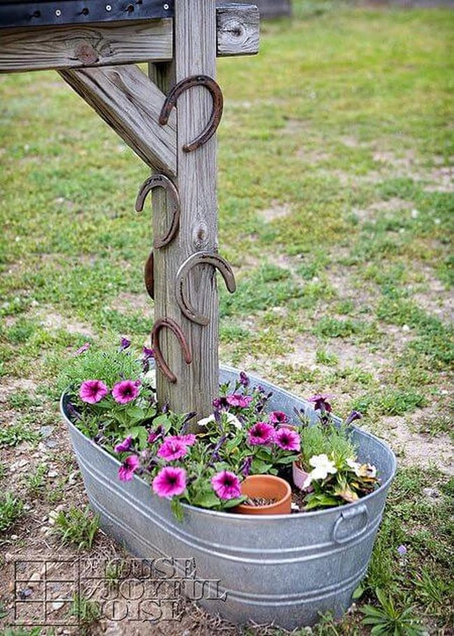 Vintage Metal Tub Overflowing Petunias