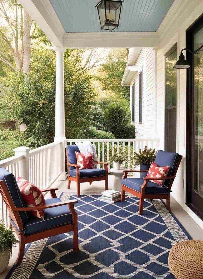 Patterned Outdoor Living Rugs Define Porches