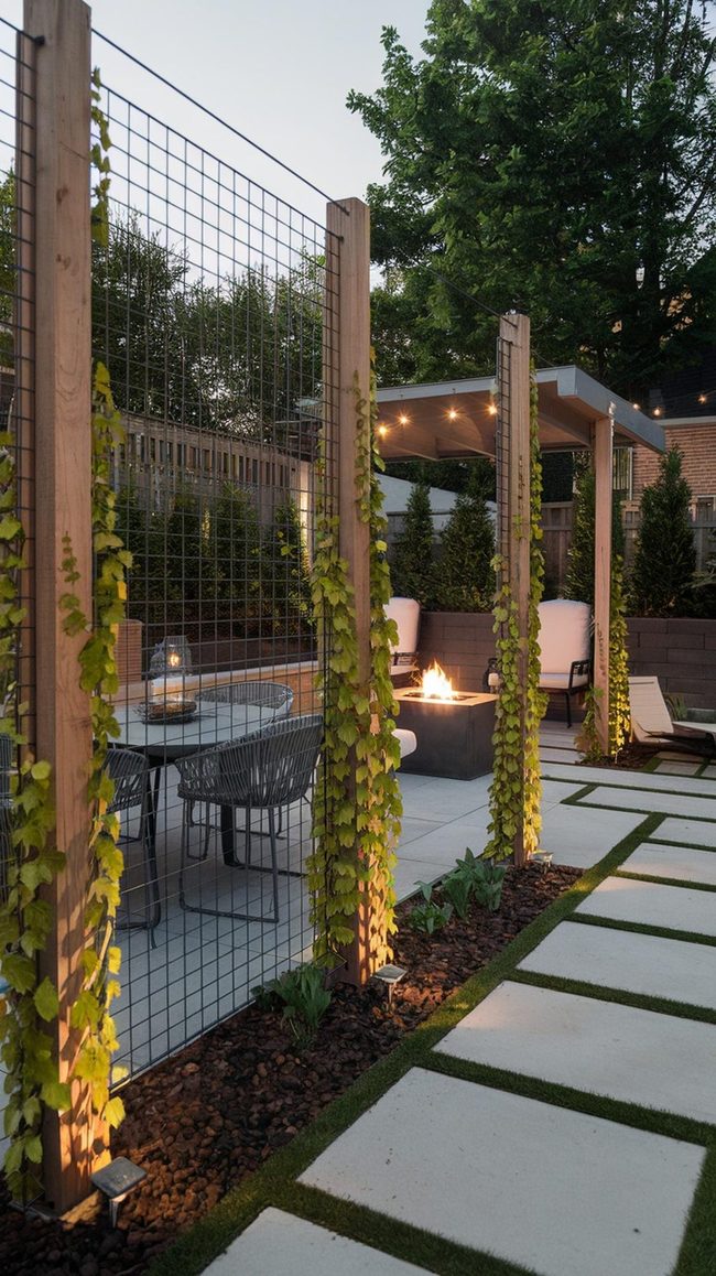 Metal Mesh with Growing Vines