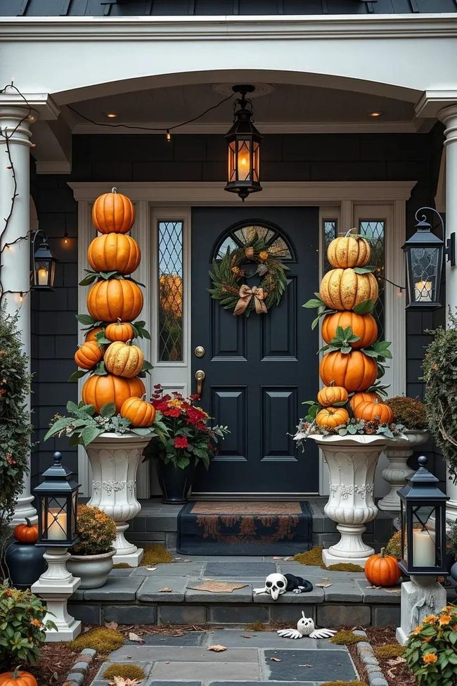 Stacked Pumpkins Black Urns