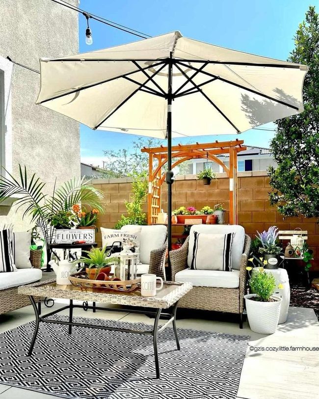 Monochrome Seating With Lush Greenery