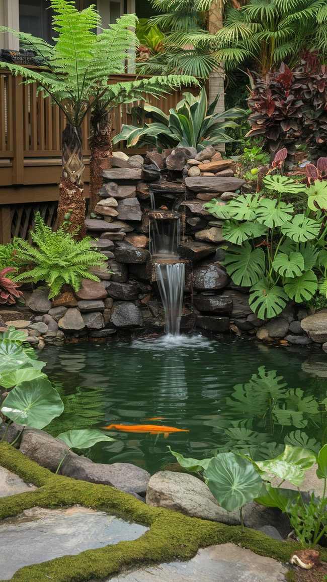 Cascading Stone Waterfalls Tropical Paradise