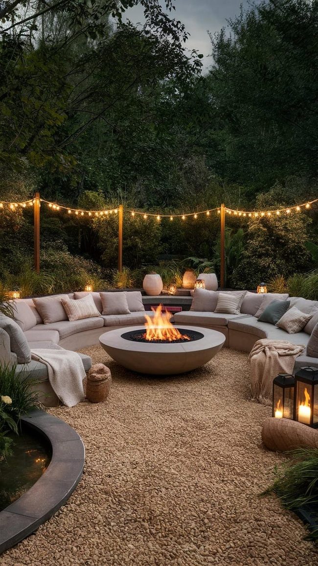 Pea Gravel Patio With Hanging Swing