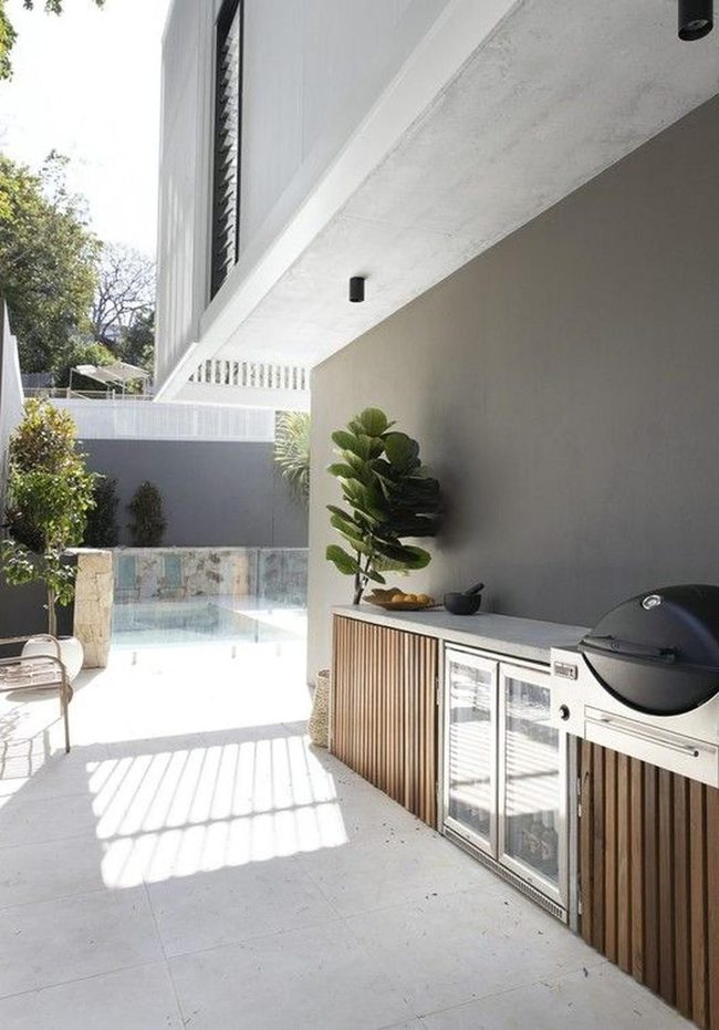 Gray Modern Poolside Kitchen