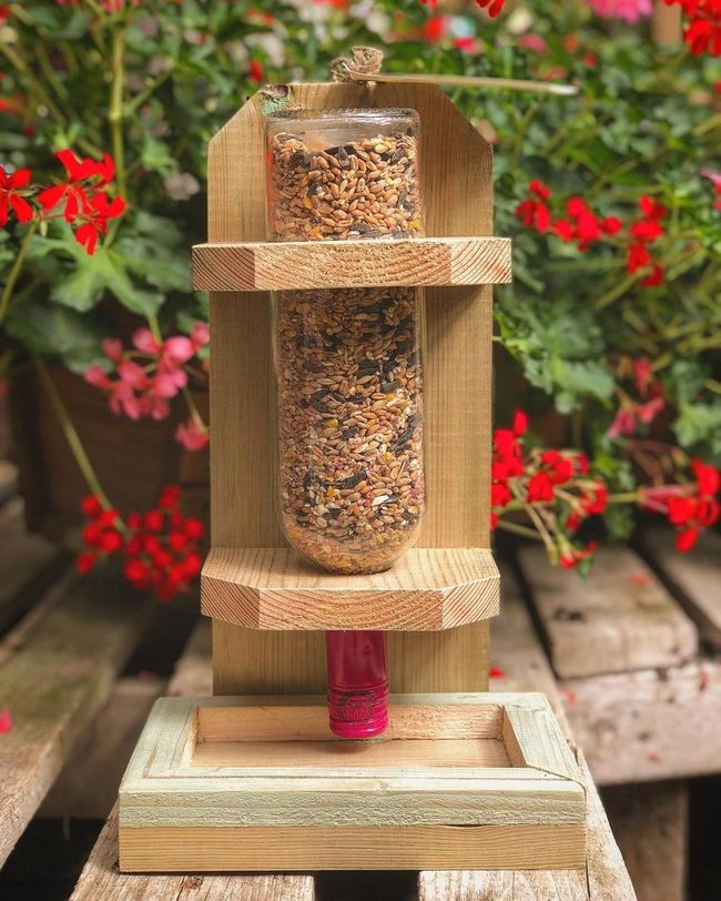 Repurposed Wine Bottle Bird Feeder