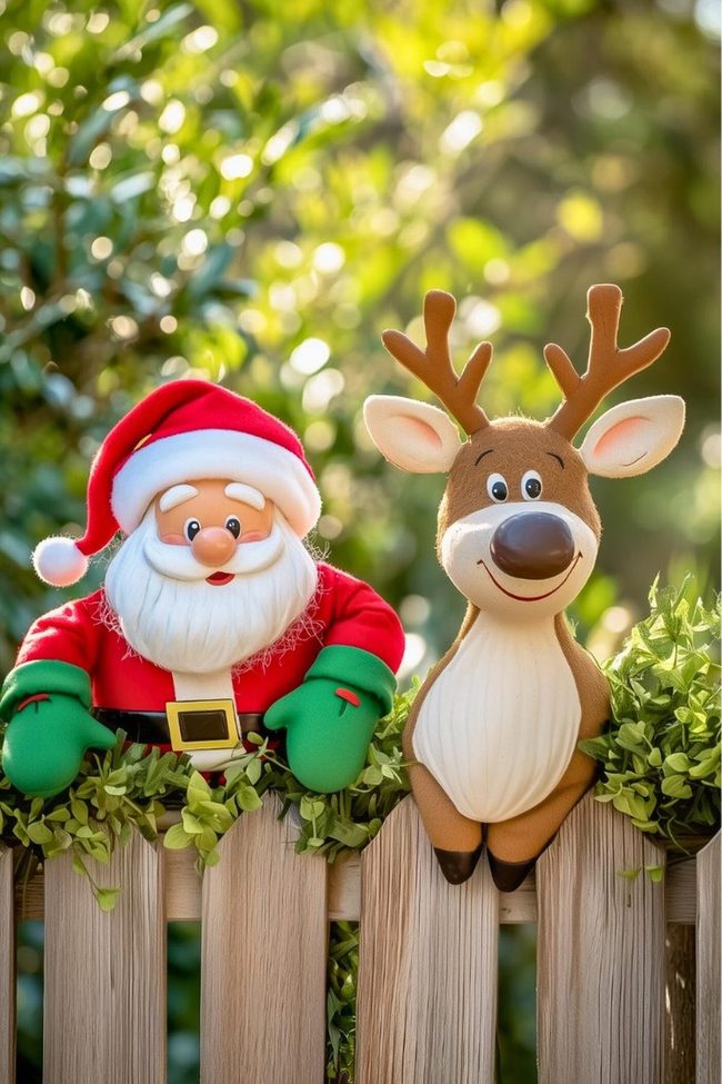 Santa And Reindeer Fence Welcome