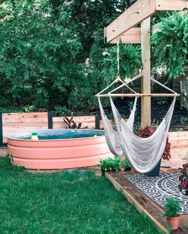 Wooden Pool Deck With Hammock Retreat