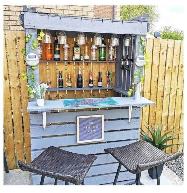 Wooden Garden Bar With Bottle Collections