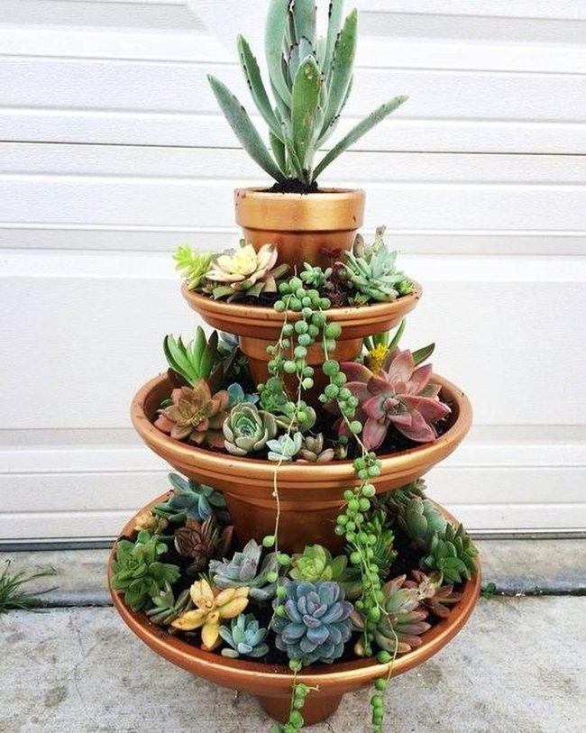 Stacked Terracotta Succulent Tower