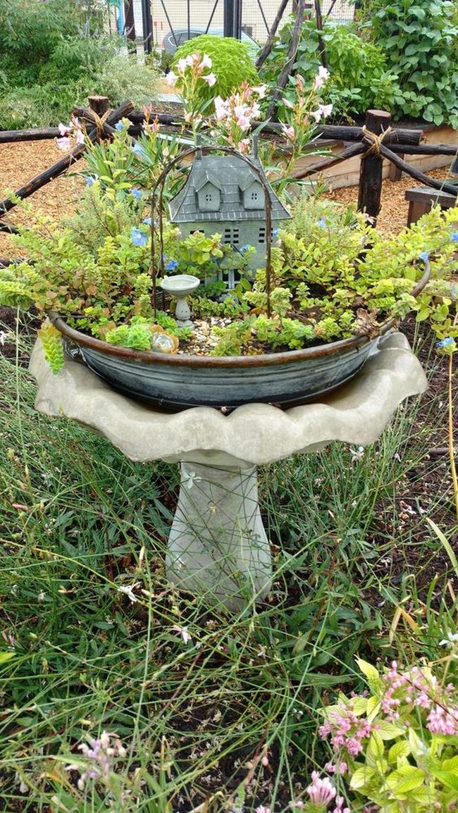 Tiered Greenery Birdbath Focal Point