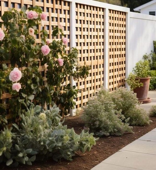 Pink Roses On Wooden Lattice