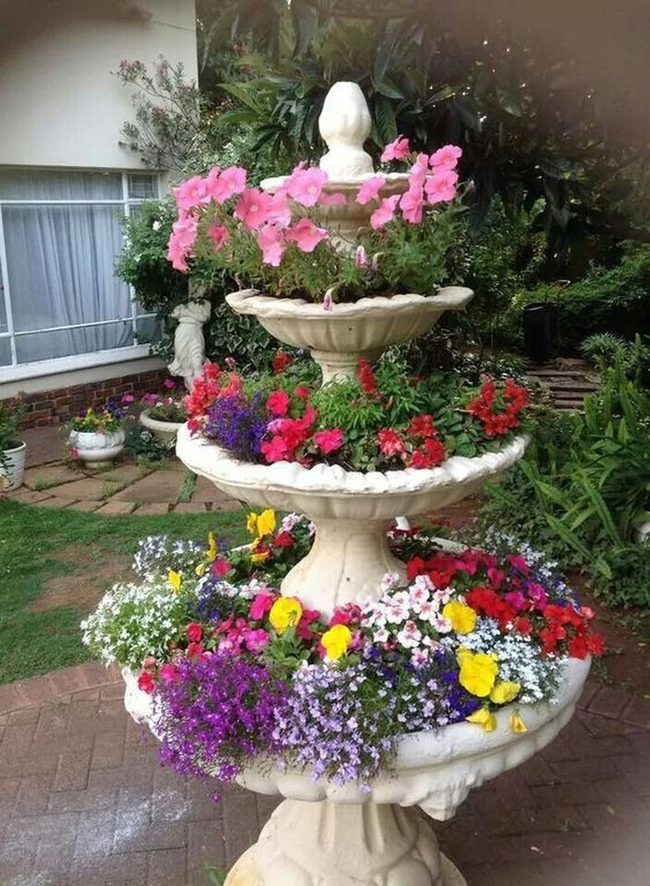 Blooming Stone Fountain Garden Focal Point