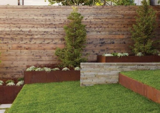 Rust-Colored Steel Garden Beds