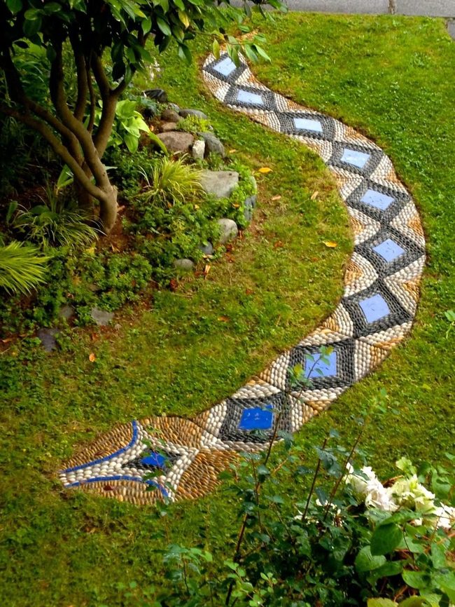 Colorful Pebble Diamond Mosaic Path