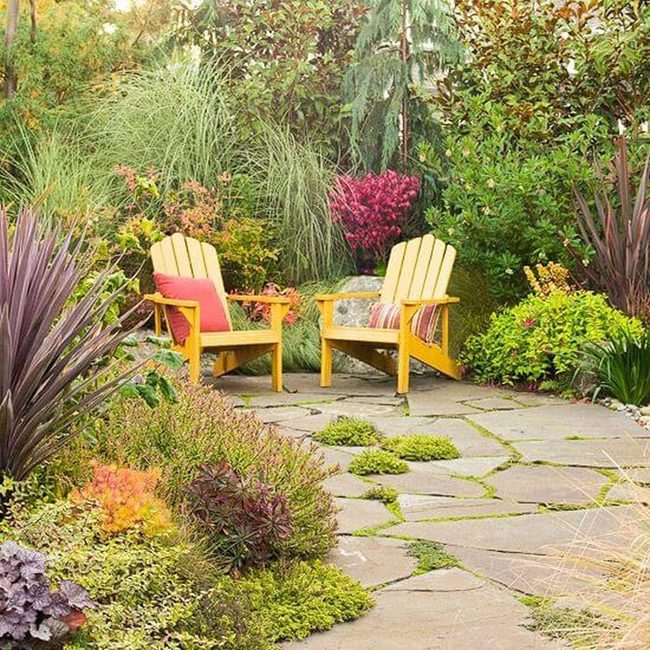 Sunny Yellow Seating Among Garden Plants