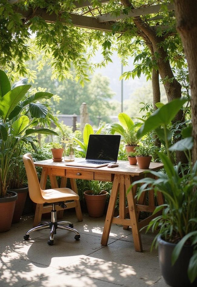 Green Plants Terrace Work Setup