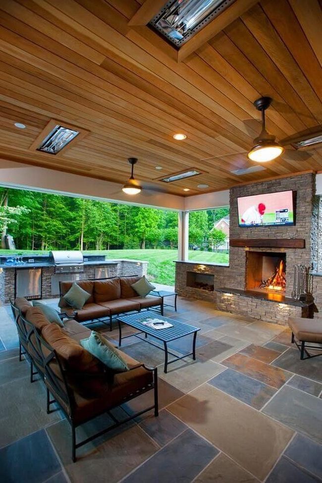 Stone Fireplace Meets Modern Light