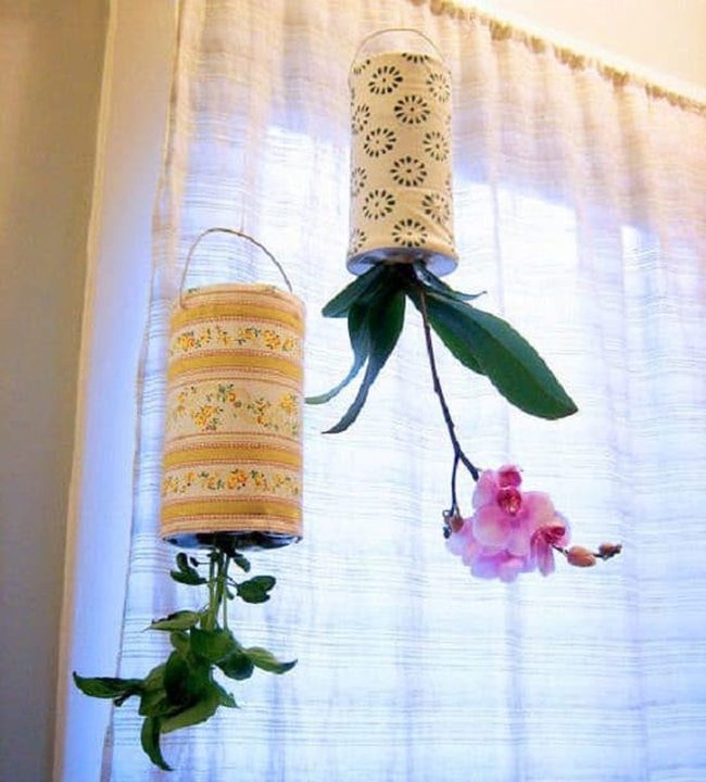 Upside Down Orchids In Metal Tins