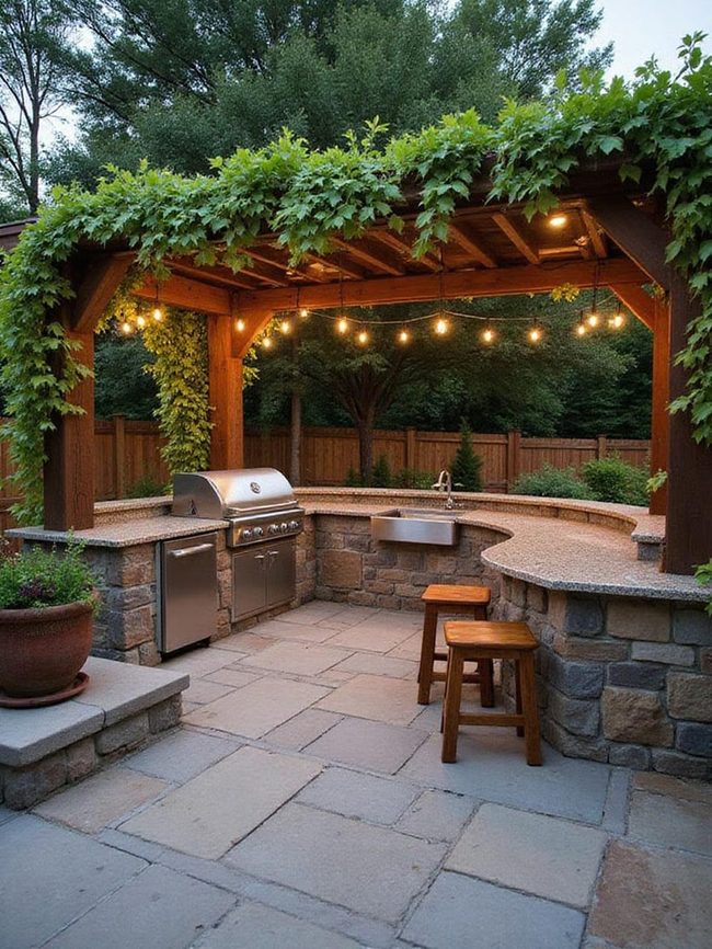 Natural Stone Counter With Built-In Grill