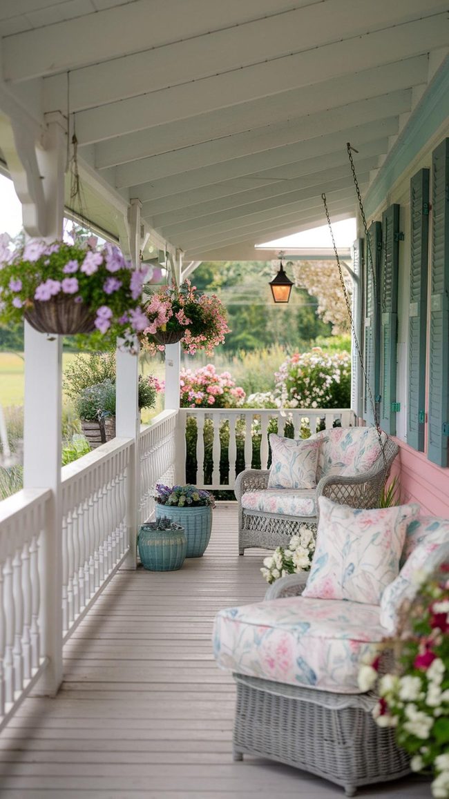 White Wood Porch With Climbing Vines