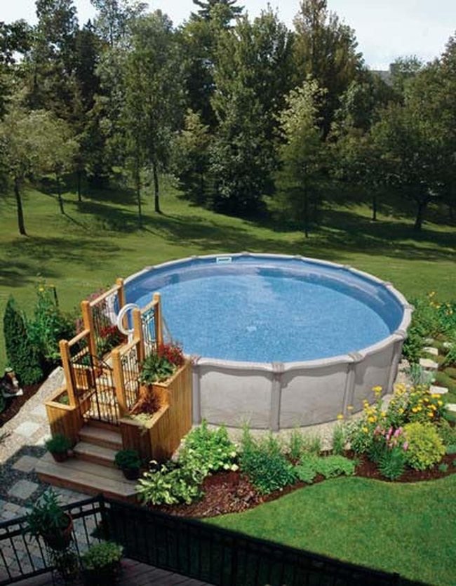 Poolside Garden With Wooden Stairs